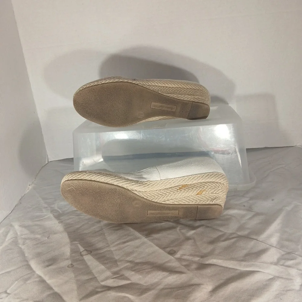 American Eagle Espadrille Wedges 7.5 Cream Canvas‎ Slip On Coastal Boho Summer